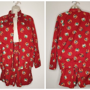 Vintage 80s 90s Bright Red Shorts Matching Jacket Set Golf Theme Cotton sz Small, Novelty Outfit, Chic, Stylish, Skort