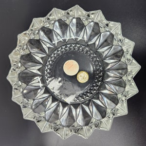 Vintage Kig Indonesia Crystal Glass Diamond Point Pattern Ashtray Cut Glass Candy Dish Unused HEAVY