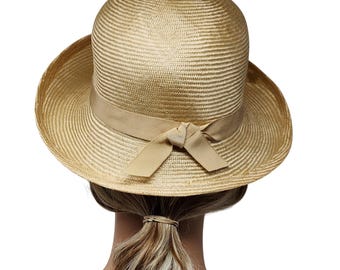 Vintage Kathy Jeanne Womens Straw Boater Hat Embroidered  display picture 2