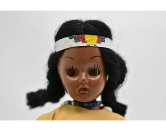Vintage 1960er Indianer Puppen Schlafaugen & Perlen Halskette Leder Outfit,