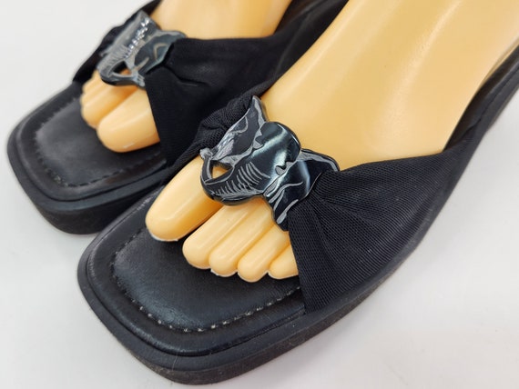 Vintage Donald Pliner Black Wedge Platform Sandal… - image 1