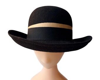 Vintage 1960s Black Wool Felt Bowler Hat With Removable Veil  display picture 3