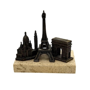 Vintage Paris Souvenir, France Souvenir, Vintage Eiffel Tower Figurine Marble Base with Eiffel Tower,Arc de Triomphe &Le Sacre Coeur Paris