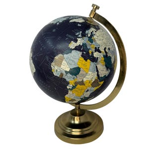 Wereldbol - 8 inch bureaubol ~ Dark Blue Oceans, bureaubol, metalen standaard