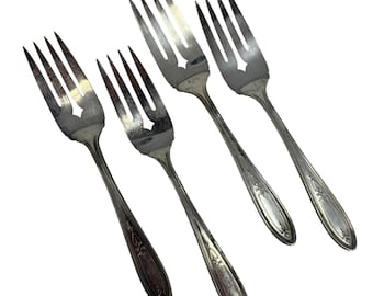 4 Tenedores de Ensalada Vintage Lorain Oneida 1928 Peerless Silverplate, Cubiertos Vintage, Vajilla Vintage, Platería Vintage