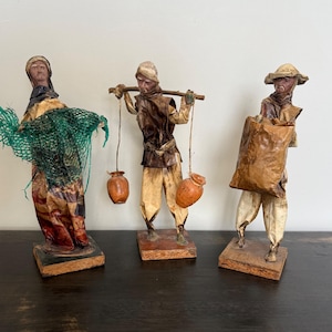 3 Vintage handgefertigte Papiermaché Mexikanische Statuen Kunst Figuren Volkskunst Angeln Wasserkrüge Ernte Mexiko 12 &quot;