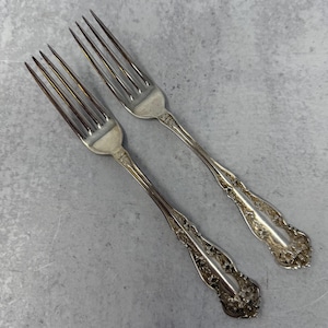 Antique Chester Silverplate 7 1/2&quot; Dinner Forks (1900) Set of 2, International Silver, Collectible Flatware, Fork, Utensils