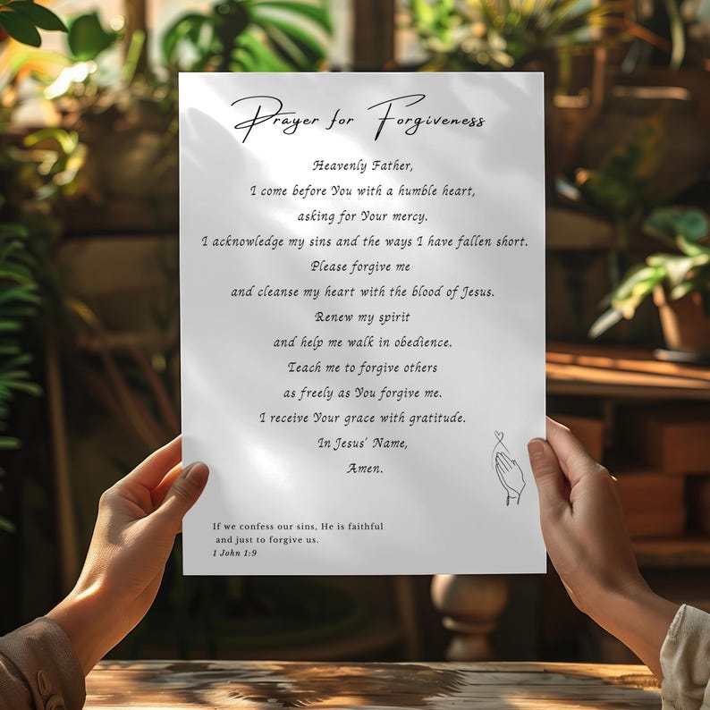 Forgiveness Statement Script Prayer for Forgiveness Printable Wall Art, Christian Repentance Prayer ...