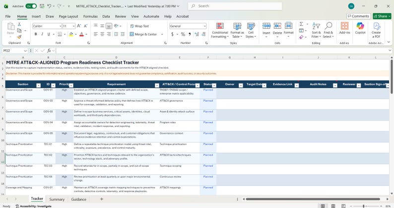 MITRE ATT&CK Compliance Checklist Package, Threat-informed Defense ...