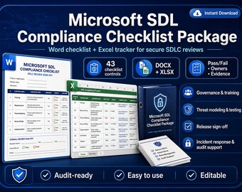 Microsoft SDL Compliance Checklist | Secure SDLC Audit | Word, Excel Tracker (Digital Download)