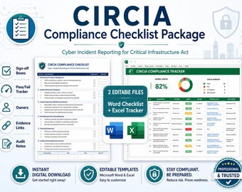CIRCIA Compliance Checklist, Cyber Incident Reporting, Excel Tracker (Digital Download)