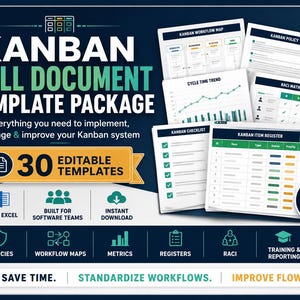 Kanban Document Templates Bundle, Workflow Policy, WIP Limits, Metrics, SOP Pack