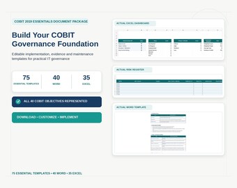 COBIT 2019 Essentials Document Package, 75 IT Governance, Risk and Compliance Word & Excel Templates