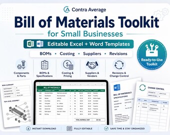 Bill of Materials Toolkit | BOM Templates for Small Business | Excel and Word Manufacturing Templates
