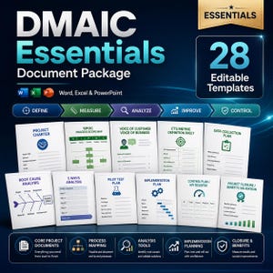 DMAIC Essentials Templates, 28 Editable Process Improvement Documents, Lean Six Sigma Word Excel PowerPoint Toolkit