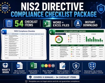 NIS2 Directive Compliance Checklist | Cybersecurity Tracker (Digital Download)