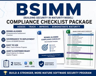 BSIMM AppSec Checklist, Secure SDLC Checklist, Software Security Audit Tracker, Editable Word Excel Templates