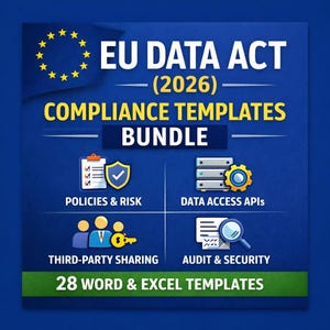 Paket med mallar för efterlevnad av EU:s datalag 2026 | Word + Excel | Styrning, säkerhet, API:er