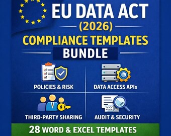 EU Data Act 2026-bundel met nalevingssjablonen | Word + Excel | Governance, beveiliging, API's