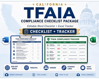 California TFAIA Compliance Checklist, AI Governance Audit Tracker (Digital Download)