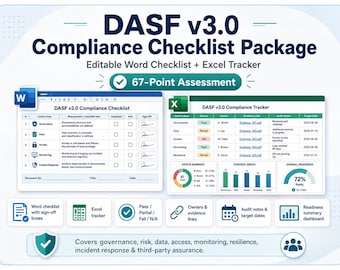DASF v3.0 Compliance Checklist | AI Security Checklist, Audit Tracker, Word & Excel Templates (Digital Download)