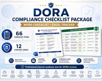 DORA Compliance Checklist Bundle, Editable Word Checklist, Excel Tracker, Audit Ready Digital Download