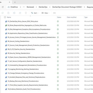 Pakiet szablonów dokumentów DevSecOps, pakiet zasad bezpiecznego cyklu życia oprogramowania (SDLC), zestaw narzędzi DevSecOps, dokumenty dotyczące zgodności z przepisami bezpieczeństwa, pakiet gotowości do audytu zdjęcie 10