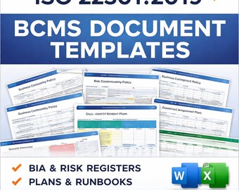 ISO 22301 BCMS-documentsjablonen | Bedrijfscontinuïteitsplannen, BIA, risico, audit, bewijspakket