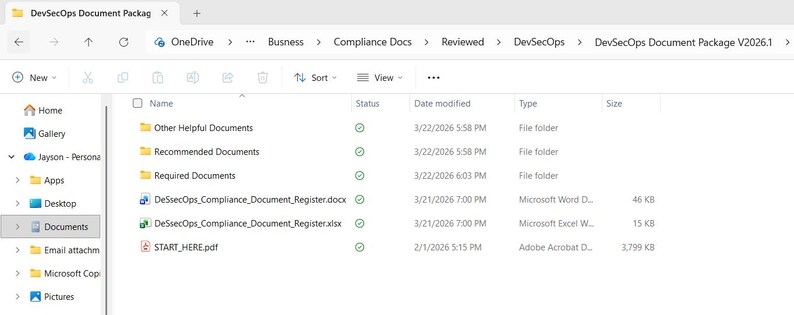 Pakiet szablonów dokumentów DevSecOps, pakiet zasad bezpiecznego cyklu życia oprogramowania (SDLC), zestaw narzędzi DevSecOps, dokumenty dotyczące zgodności z przepisami bezpieczeństwa, pakiet gotowości do audytu zdjęcie 3