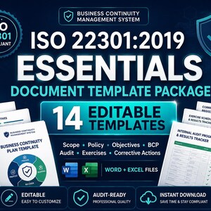 Mallar för grundläggande ISO 22301 | BCMS dokumentpaket för affärskontinuitet | Word + Excel