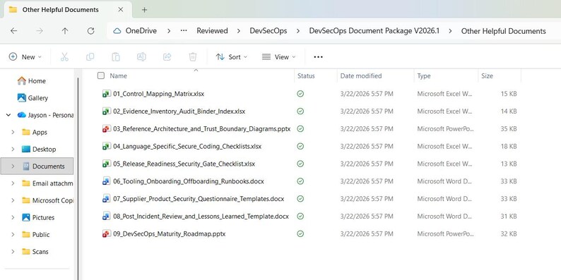 Pakiet szablonów dokumentów DevSecOps, pakiet zasad bezpiecznego cyklu życia oprogramowania (SDLC), zestaw narzędzi DevSecOps, dokumenty dotyczące zgodności z przepisami bezpieczeństwa, pakiet gotowości do audytu zdjęcie 8