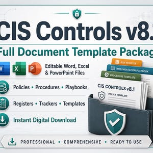 Ensemble de modèles de documents de conformité CIS Controls v8.1 | Politiques, normes, procédures, registres (Word/Excel/PPT)