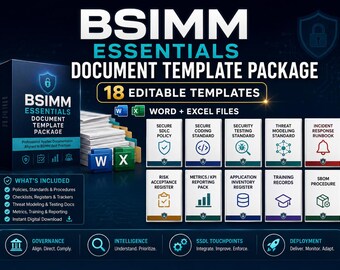 BSIMM Essentials Templates, AppSec & Secure SDLC Document Pack, Editable Word Excel Security Templates