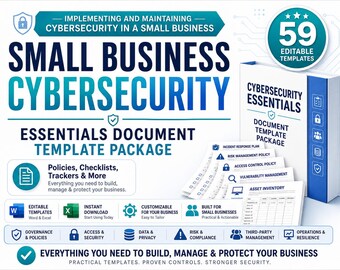Small Business Cybersecurity Essentials Templates | 59 Editable Word & Excel Policy, Risk, Incident Response Documents