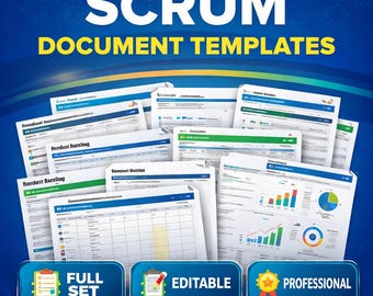 Pacchetto di modelli di documenti Scrum, toolkit di gestione progetti Agile, Product Backlog, Sprint Backlog, Definition of Done, Word ed Excel modificabili