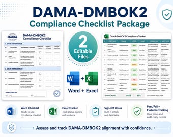 DAMA-DMBOK2 Compliance Checklist, Data Governance Audit, Word Excel Tracker (Digital Download)