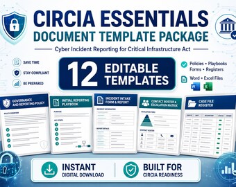CIRCIA Essentials Templates, Cyber Incident Reporting for Critical Infrastructure Act, Policy, Playbook, Registers