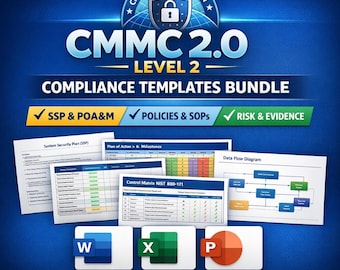 CMMC 2.0 NIST 800-171 sjablonenbundel | CUI-beleid, risicoregister, SOP's (digitale download)