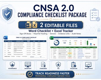 CNSA 2 Compliance Checklist, PQC Readiness, Crypto Agility Tracker (Digital Download)