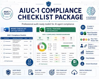 AIUC-1 Compliance Checklist + Tracker | AI Agent Audit Readiness Template (Word + Excel)