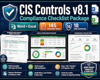 CIS Controls v8.1 Compliance Checklist + Evidence Tracker (Word & Excel) | Audit-Ready Cybersecurity Template