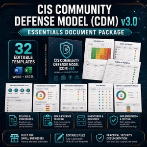 CIS CDM v3.0 Essentials Document Package, Cybersecurity Templates, Word Excel Compliance Tools