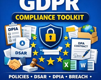 Ultiem AVG-compliancepakket | Beleid, kennisgevingen, registers, DPIA/DSAR, leveranciers- en overdrachtsjablonen (Word+Excel)