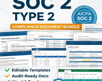 SOC 2 Type 2 Naleving Sjablonenbundel | AICPA-beleid, risicoregister, controles (digitale download)