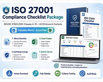 ISO 27001:2022 Compliance Checklist, ISMS Audit Tracker (Digital Download)