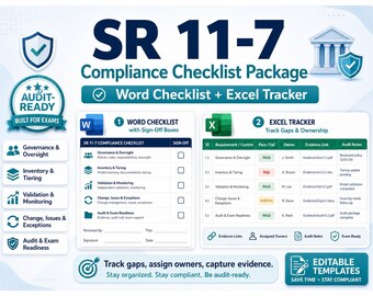 SR 11-7 Compliance Checklist | Model Risk Management (MRM) Checklist + Excel Tracker (Digital Download)