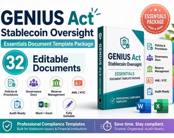 GENIUS Act Essentials Templates, Stablecoin Compliance Policies Procedures AML KYC Reserve Governance Docs