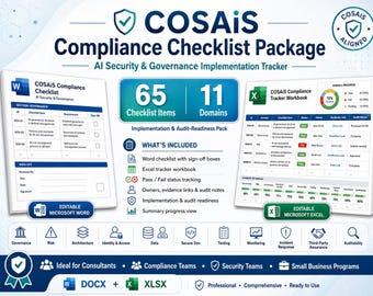 COSAiS Compliance Checklist, AI Security Governance Audit Tracker (Digital Download)