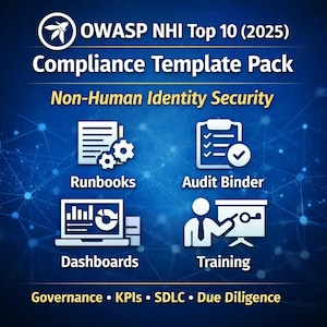 OWASP NHI Topp 10 (2025) Säkerhetsmallar | Runbooks, Policyer (digital nedladdning)