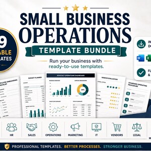 Small Business Operations Templates Bundle | SOPs, Budget, CRM, HR, Policies, Forms | Editable Word + Excel